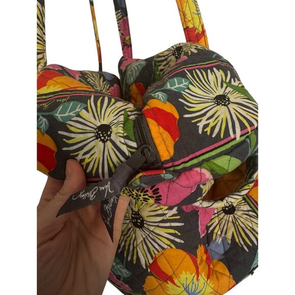 Vera Bradley Grey Jazzy Bloom Floral Large Duffle Bag Baby Orange Travel Quilted - Picture 4 of 7